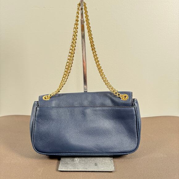 Michael Kors Women's Jet Set Chain Leather Small Shoulder Flap Navy Blue Bag - Picture 8 of 11